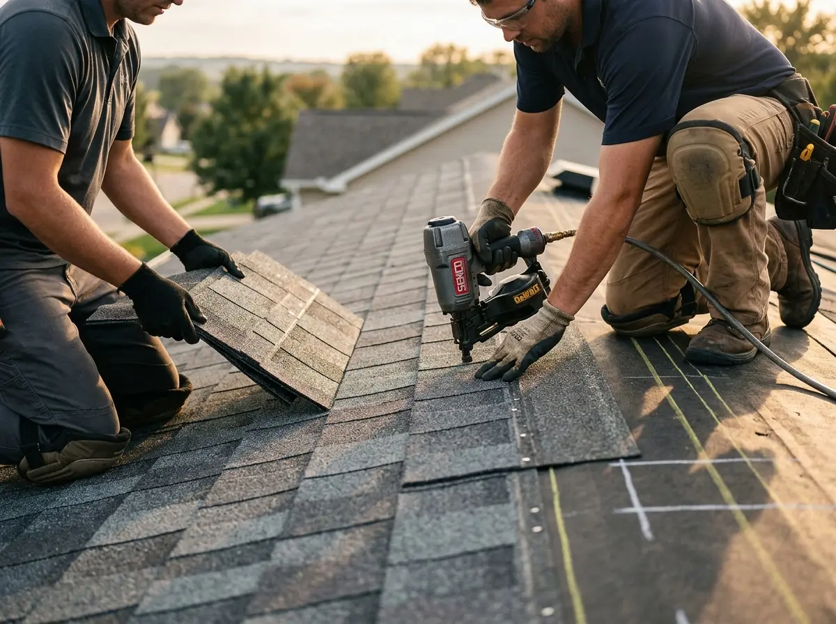 Professional roofer working on a residential roof in Mount Pleasant